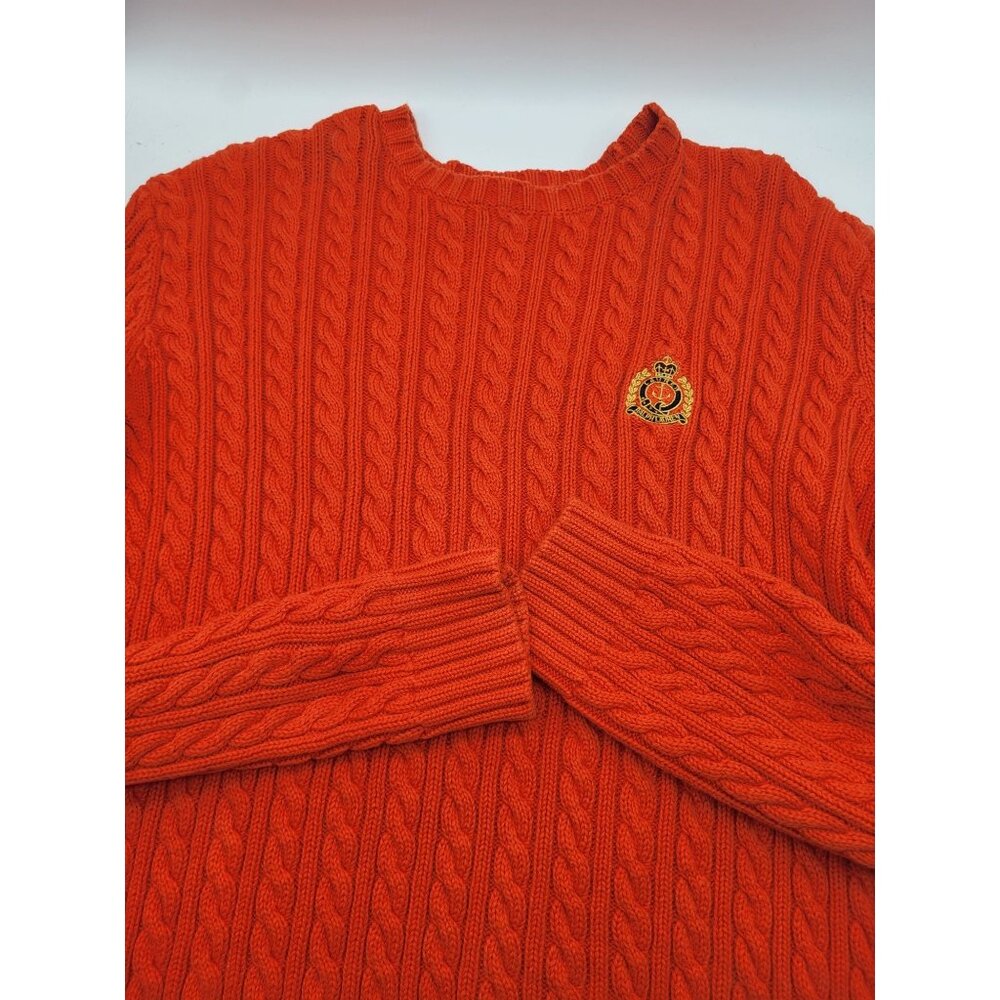 Lauren Ralph Lauren LG Crew Cable Knit Sweater Chunky Preppy Academia Orange